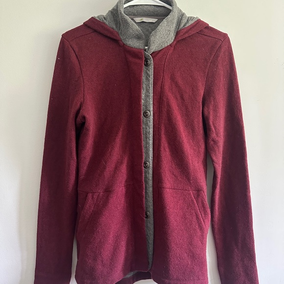 Horny Toad Wool Blend Women’s XS Red and Gray Hooded Jacket - Picture 1 of 6